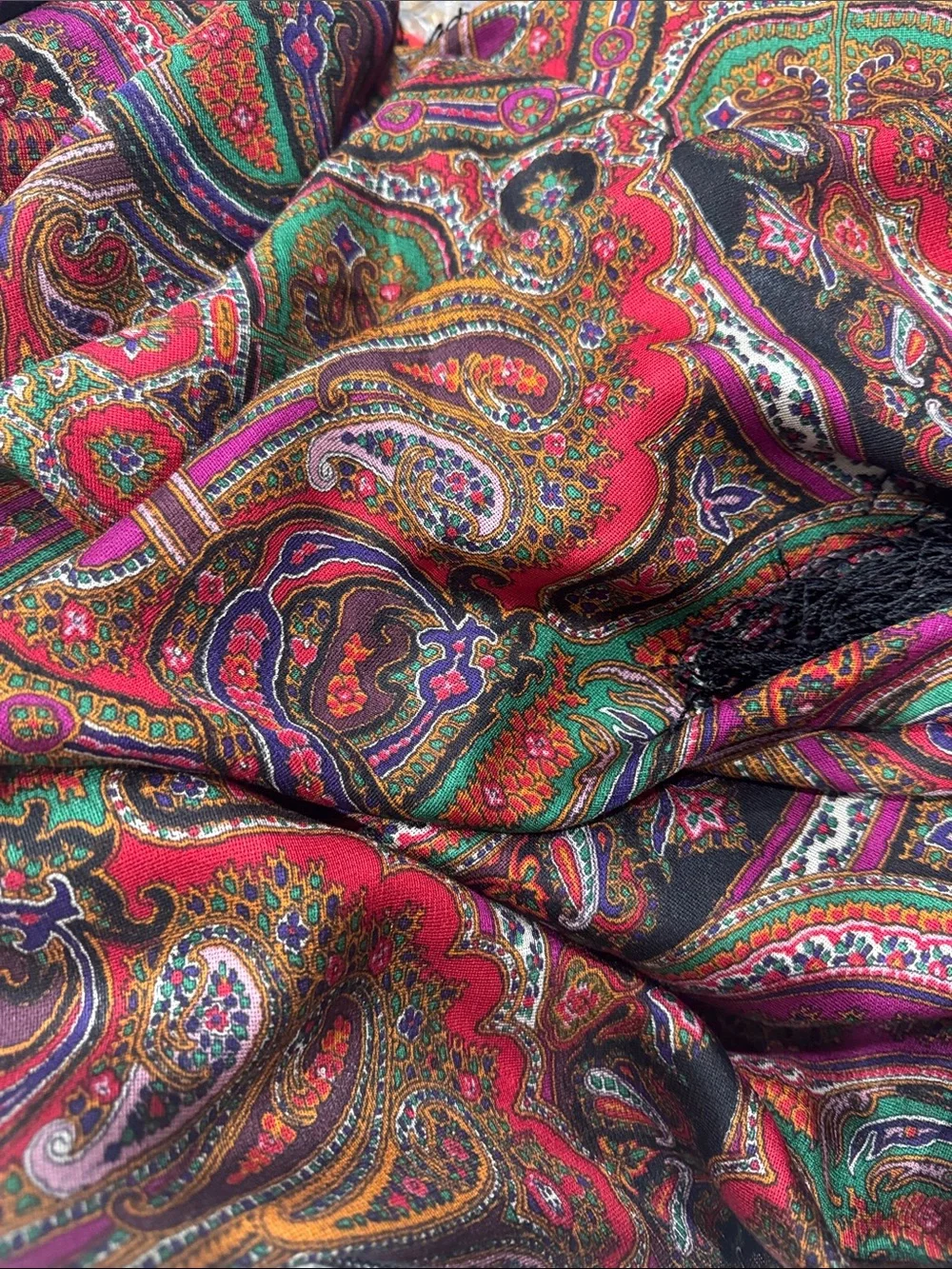 Boho Paisley Fringe Shawl Scarf - Red, Green, Purple B15